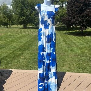 Flying Tomato Elegant Blue Floral Maxi Dress